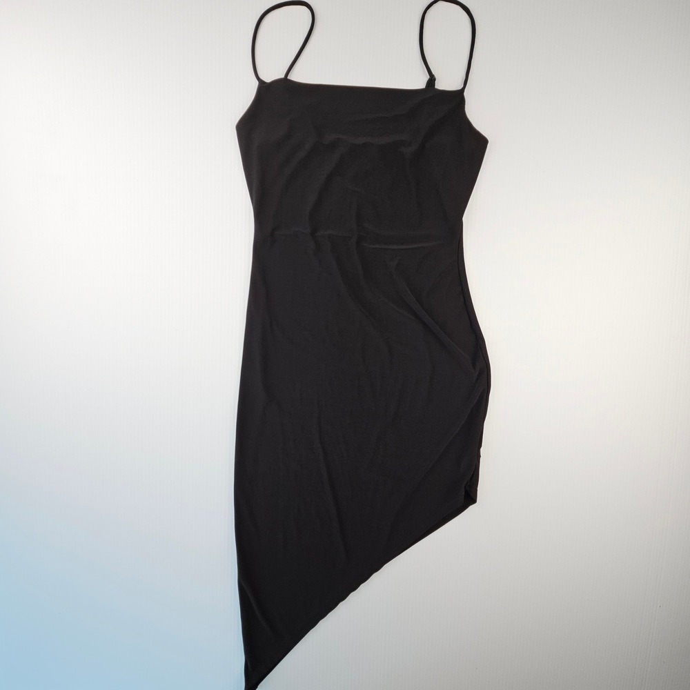 Vibe Sportswear Black Mini Asymmetrical Slip Dress Y2K Goth JKD 9944 ITY Medium